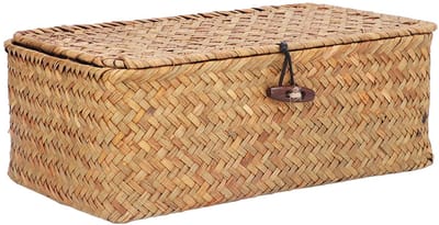 Dailygoods- Opbergmand Handgeweven - Rieten Opbergmand met Deksel - Multifunctionele Opbergdoos - Stofdicht Ontwerp - Grote Capaciteit - Natuurlijk Materiaal