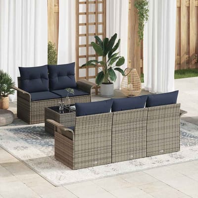 vidaXL - Tuinbank - Set - 6 - st - Grijs - en - Marineblauw - poly - rattan
