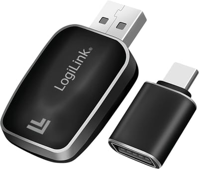 LOGILINK Draadloze Bluetooth 5.0 auto-adapter voor CarPlay en Android Auto, USB-A + USB-C, zwart