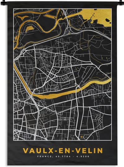 Wandkleed - Wanddoek - Kaart - Frankrijk - Stadskaart - Plattegrond - Vaulx-en-Velin - 120x180 cm - Wandtapijt