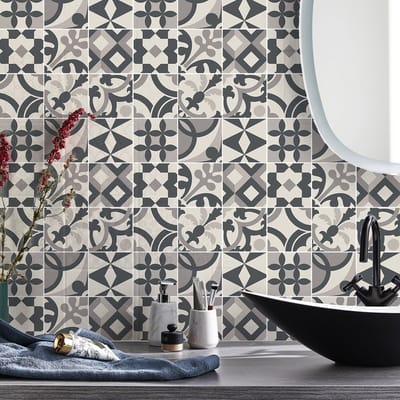 Zelfklevende tegelmuurstickers voor keuken en badkamer - 9 cementtegelstickers, Azulejos Irbori-stijl - 9 stickers, 10x10 cm