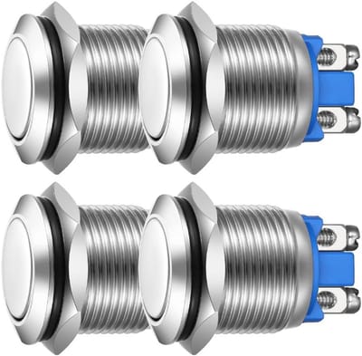 Set van 4 Waterdichte Drukknop Schakelaars 19mm Kortstondig Metaal