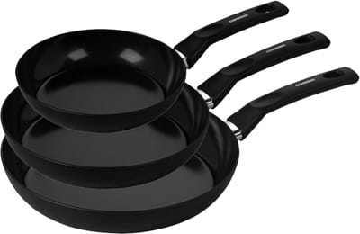Combekk Tundra Easy koekenpannenset 3-delig Ø 20 cm Ø 24 cm Ø 28 cm - PFAS-vrij - Non-stick Keramische antiaanbaklaag - 100% Gerecycled aluminium - Geschikt voor inductie - Vaatwasserbestendig - Zwart