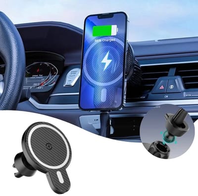 Telefoonhouders Auto QI Draadloze Oplader - Geschikt voor Magsafe Autohouder - 15W Wireless Charger - GSM Houder Auto - Ventilatierooster