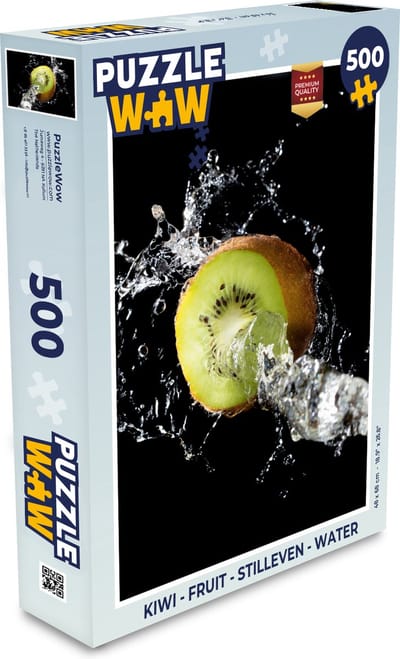 Puzzel Kiwi - Fruit - Stilleven - Water - Zwart - Legpuzzel - Puzzel 500 stukjes