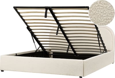 QUILLIEN - Bed met opbergruimte - Lichtbeige - 160 x 200 cm - Bouclé