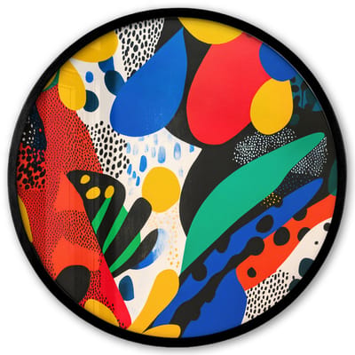 Poster in lijst Rond - Fotolijst 40x40 cm - Posters - Abstract - Planten - Vormen - Kleurrijk - Ronde posterlijst zwart - Decoratie - Wanddecoratie woonkamer - Muurdecoratie slaapkamer