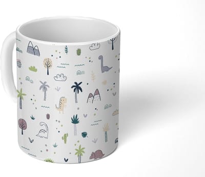 Mok - Koffiemok - Dinosaurus - Bomen - Patronen - Mokken - 350 ML - Beker - Koffiemokken - Theemok