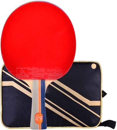Pingpongbatje， Tafeltennisbatje 1 ster defensief 5-laags puur hout professioneel racket geschikt for beginnerstraining met draagtas/A/lange handgreep(Short Handle)