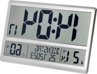 Digitale Wandklok - Radiogestuurde Klok - Tijd Weergeven - XL Display Temperatuur - 36 cm - Zilver
