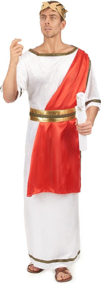 Vegaoo - Klassiek wit met rood Romeinse keizer toga kostuum voor mannen