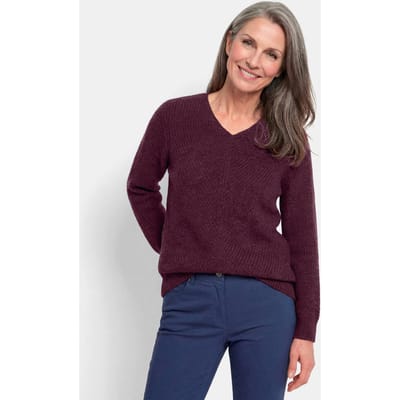 Tricot pullover met naadloze V-hals - bordeaux - Gr. 19 van Goldner Fashion