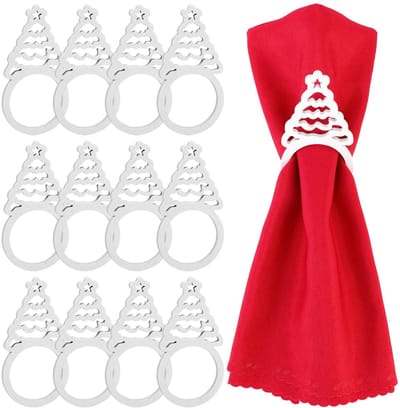 Dailygoods- Kerstservetringen set van 12 - Houten Servetringen - Wit - Diameter 4 cm - Handgemaakt - Tafelaccessoires
