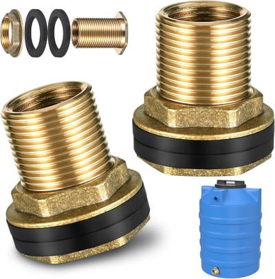 Messing schotfittingen voor regentonnen, watertankconnector met rubberen afdichtingen, dubbele schroefdraad 1/2" vrouwelijk x 3/4" buitendraad, ideaal voor wateropslag en -transport
