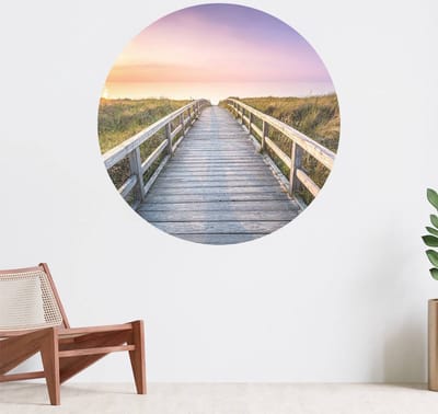 Muurcirkel zelfklevend behang - Strand bij zonsondergang - Wanddecoratie - 080cm behangcirkel - Ronde sticker voor aan de muur - Behangsticker verkrijgbaar in verschillende formaten