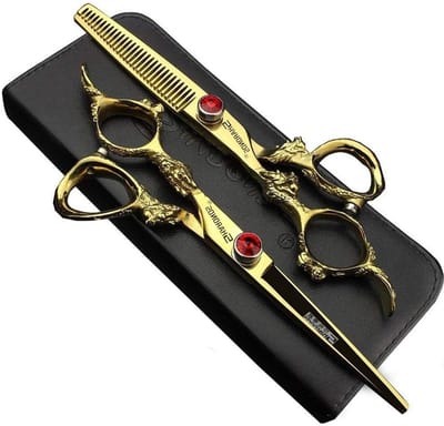 Professionele Kappersscharen 7/7.5/8 Inch - Gouden en Zwarte Scharen voor Haarstyling en Knippen (6-Inch 2-Delige Set)