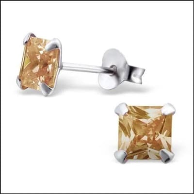 Aramat Jewels | Oorbellen | 925 Zilveren Vierkante Zirkonia Oorbellen 4-8mm - Princess Cut Studs | 5mm / Champagne | | | Zilver | Kinderen, Volwassenen | Verkleurd niet