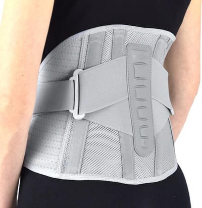 Reh4Mat Lumbale Rugbrace – Lage Rug Ondersteuning bij Hernia & Ischias – Met Baleinen & Extra Compressiebanden - XXL - Grijs