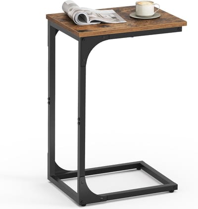 Banktafel C-Model – Smalle Bijzettafel voor bij de bank - Industrieel Metaal/Houtlook – Rustiek Bruin/Zwart