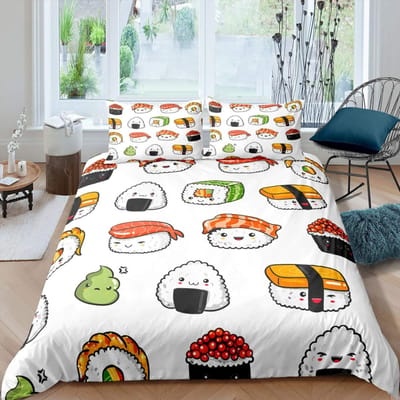 Sushi Dekbedovertrek Sets Voor Kinderen Jongens Meisjes Lichtgewicht Dons Dekbedovertrekken Slaapkamer Decoratie 2 Kussenslopen 1 Dekbedovertrek Geen Dekbed EU Single(135*200cm)3pcs