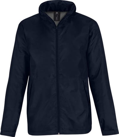 B&C Mens Multi Active Hooded Fleece Lined Jacket (Marine / Warm Grijs)