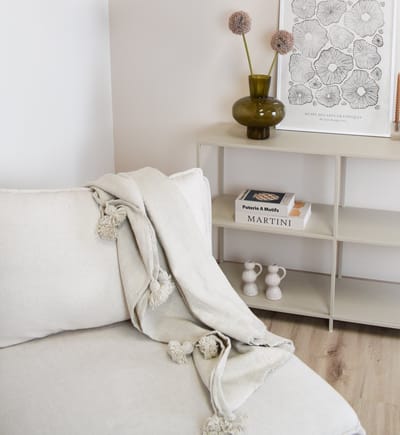 Dekentje - pompom deken creme wit – Ideaal als sprei voor je bed of deken voor op de bank - 150 x 200cm - Plaid woon- en slaapkamer