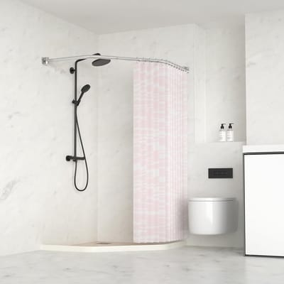 Famanu - Hoekdouchestang roestvrij staal 304, 70 × (35-55) × 70 cm, met 12 ringen, zonder plafondmontage