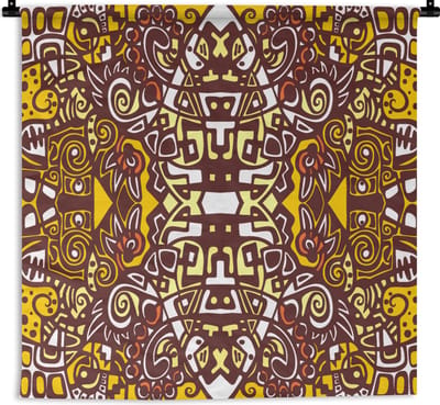 Wandkleed - Wanddoek - Patroon - Azteken - Mexico - 90x90 cm - Wandtapijt