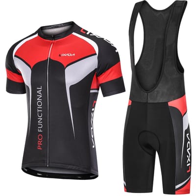Lixada Maillot de cyclisme à manches courtes pour hommes Ensemble de cuissard rembourré à bretelles Tissu de cyclisme respirant à séchage rapide XL