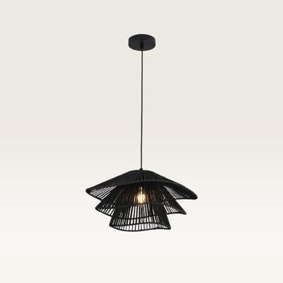 Lusenz - Papieren hanglamp eettafel - Zwart - 3-laags - Gevlochten papier - E27 Fitting - Dimbaar - Hoogte verstelbaar - Voor woonkamer, gang, slaapkamer, zolder en hal - Plafondlamp - Klassiek, Moderne lamp - Japandi