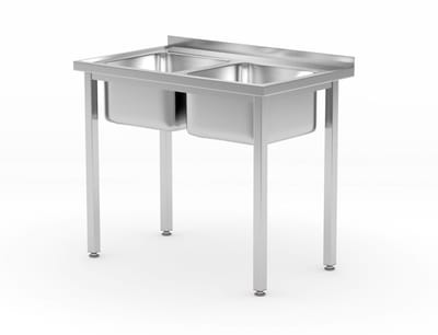 HENDI Tafel met 2 spoelbakken â€“ met bouten, HENDI, Kitchen Line, 1000x600x(H)850mm