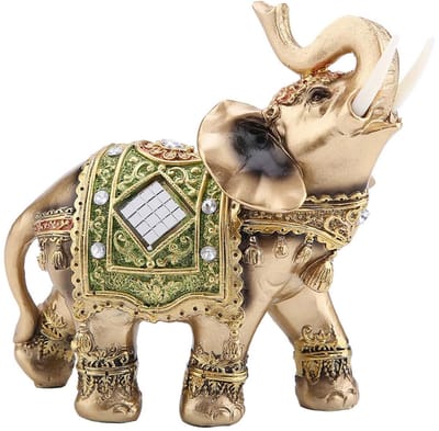 JHUBERS- Olifant Standbeeld Hars - Feng Shui Decoratie - Gelukssymbool - Antislip Onderkant - 13,5 x 6 x 14 cm - Duurzaam Design - Decoratiefiguur