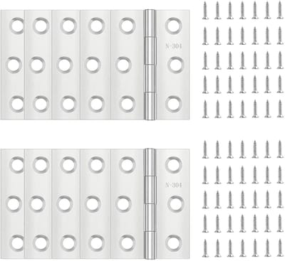 Dailygoods - Scharnieren, 10 stuks, inklapbaar, zilver, roestvrij staal, scharnieren voor deuren, ramen, kasten met schroeven (10 stuks, 75 x 50 mm)