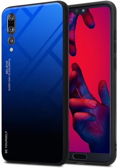 Cadorabo Hoesje geschikt voor Huawei P20 PRO / P20 PLUS in BLAUW - ZWART - Tweekleurige beschermhoes van TPU-silicone Case Cover en achterzijde van gehard glas