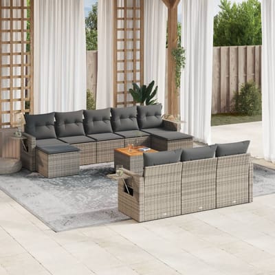 vidaXL - 11-delige - Loungeset - met - kussens - poly - rattan - grijs