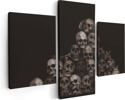 Artaza Canvas Schilderij Drieluik Schedels - Doodshoofden - Doodskoppen - 90x60 - Foto Op Canvas - Canvas Print