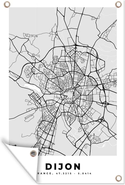 Muurdecoratie Plattegrond - Kaart - Stadskaart - Frankrijk - Dijon - 120x180 cm - Tuinposter - Tuindoek