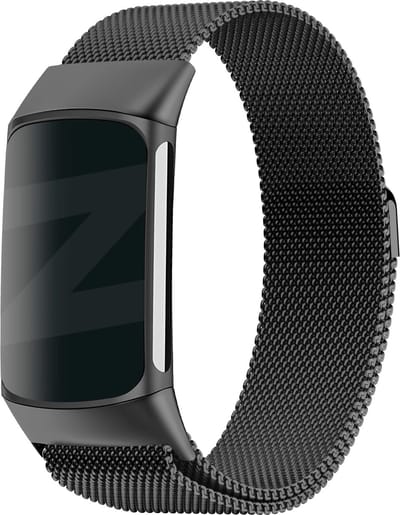 Bandz Milanese loop band geschikt voor Fitbit Charge 5 - Hoogwaardig gevlochten stalen materiaal - Milanees bandje met magneetsluiting - zwart