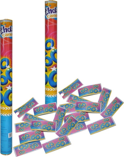 Funny Fashion confetti shooter/kanon - 2x - verjaardag 60 jaar - papier - multi kleuren - 59 cm - leeftijd feestartikelen