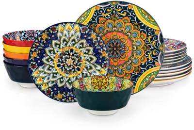 Bohemian Serviesset – 18 delig- 6 persoons – Kleurrijk Keramisch – Dinerborden – Breakfast Plates