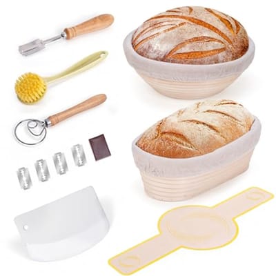 Set van Rijsmandjes voor Zuurdesembrood - 23 cm Rond & 25 cm Ovaal met Bakgereedschap
