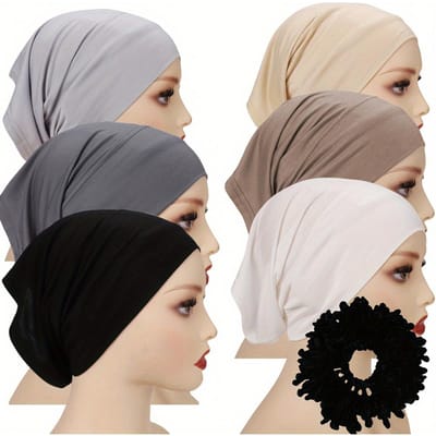 6 Stuks Modal Binnenkapjes Hijab En 1 Stuk Haarband Set Moslim Directe Hijabs Sjaals Elastische Jersey Muts Islam Turban
