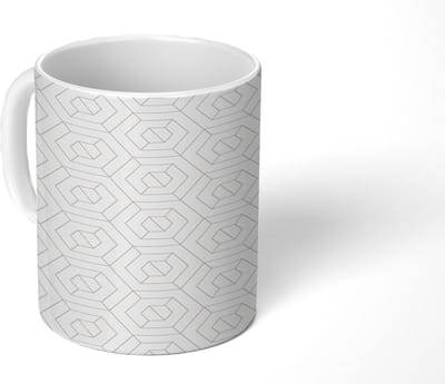 Mok - Koffiemok - Grafisch - Patroon - Modern - Hexagon - Fijnstijl - Mokken - 350 ML - Beker - Koffiemokken - Theemok