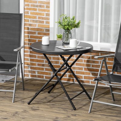 REDOM - Ronde Opklapbare Buitentafel - Voor 4 Personen - Stalen Frame - Donkergrijs - Ø80 x 73 Cm