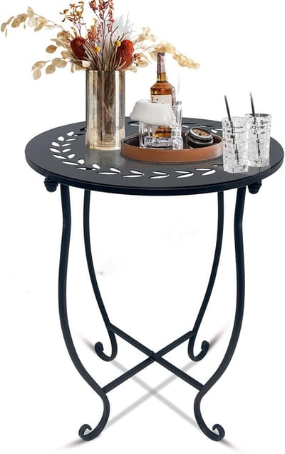 Ronde bijzettafel - Accenttafel Plantentafel - Buitenmeubilair - Stabiel IJzeren Frame - 356 cm Diameter - Zwart
