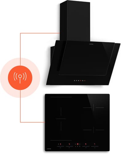 Klarstein HaloSync inductiekookplaat met afzuigkap - 60 cm, 4 zones, 8400 W boost, touchslider, ingebouwde afzuigkap, timer, kinderslot, restwarmte-indicator, zwart keramisch glas