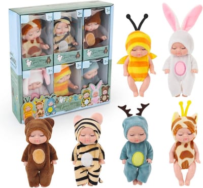 Mini Babypoppen Set van 6 - Wasbare Realistische Poppen voor Kinderen - Perfect Speelgoed voor Meisjes en Peuters