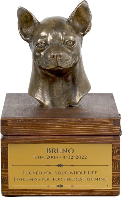 Chihuahua urn hond met beeldje - persoonlijke urn hond voor hondenas