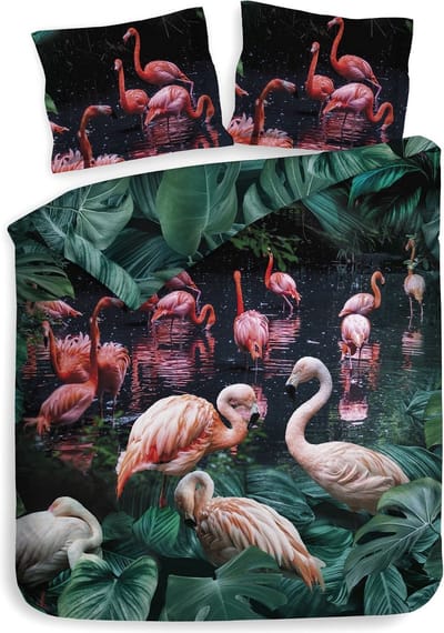 Heckettlane Dekbedovertrek Goran - Bedlinnen met Dieren print - 200x220 - Groen - Dekbedhoes van 100% Katoen-Satijn