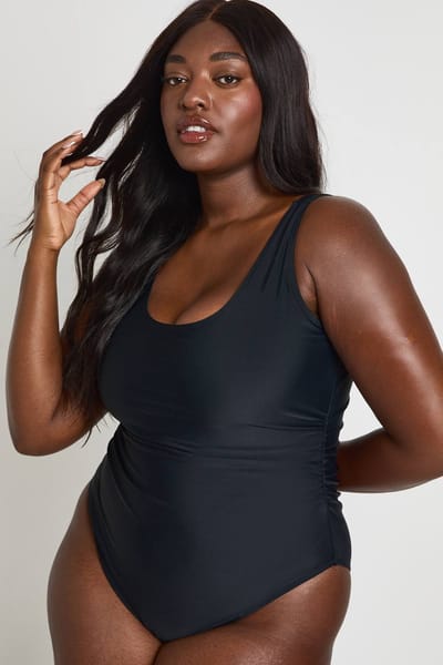 boohoo Dames Plus Buikcontrole Scoop Badpak | Zwart | Maat: 48